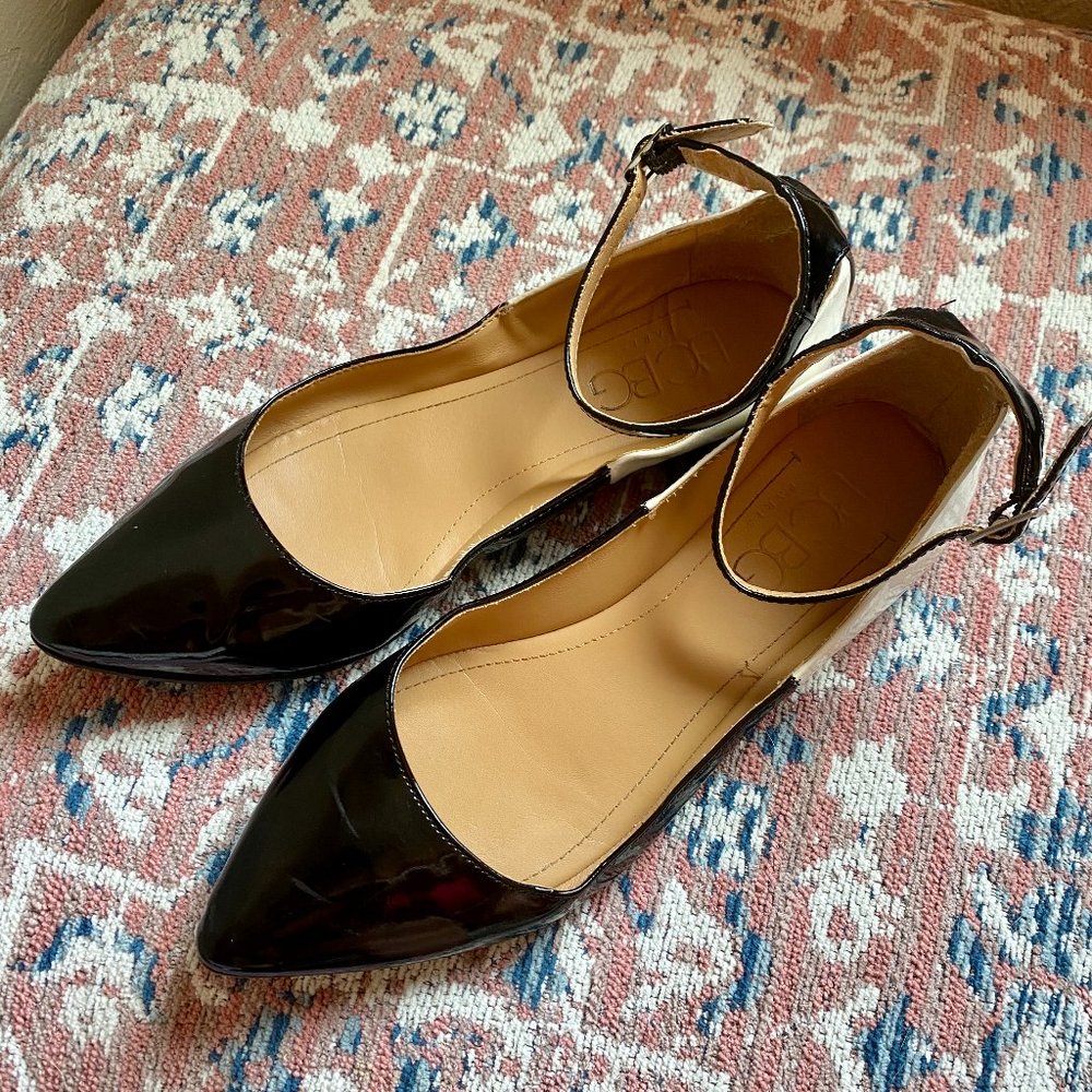 BCBG Pointed Toe Ankle Strap Flats